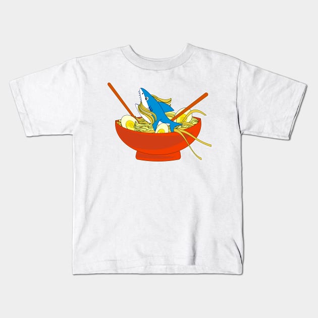 Funny shark in ramen Kids T-Shirt by IDesign23